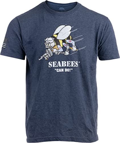 Seabees Can Do! & U.S. Navy Military Sleeve Flag - Naval Veteran Sailor Seabee Shirt -(Navy XL)