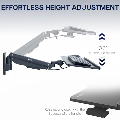 Image of VIVO Sit-Stand 24 Inch Pneumatic Spring Keyboard and Mouse Tray Wall Mount, Counterbalance Height Adjustable Typing Platform, Ergonomic Tilt, Black, MOUNT-KB26C