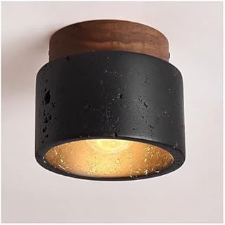 Natural Stone Ceiling Light Fixture - Mid Century Rustic Semi Flush Mount Lamp for Kitchen, Porch, Entryway, Hallway - Farmhouse Wood Design, Small Size, Elegant Lighting Solution