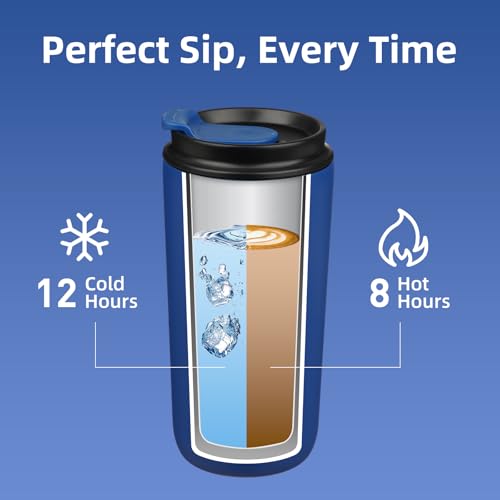 Image of BJPKPK 16oz Insulated Travel Coffee Mug, Stainless Steel Tumbler