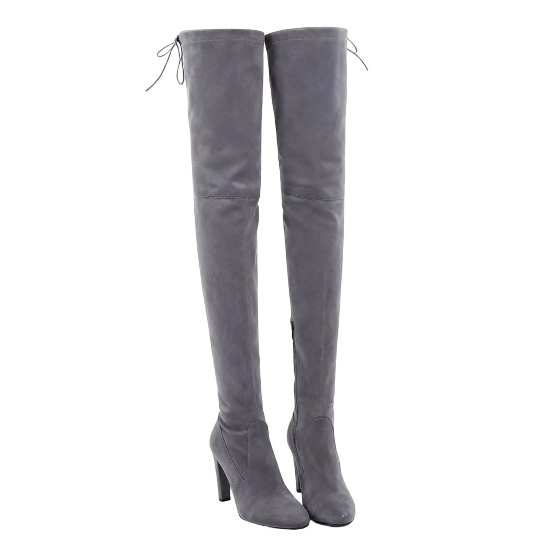 Women Over Knee Boots Stretch Fabric Slip On High Heel Pointed Toe Long Boots