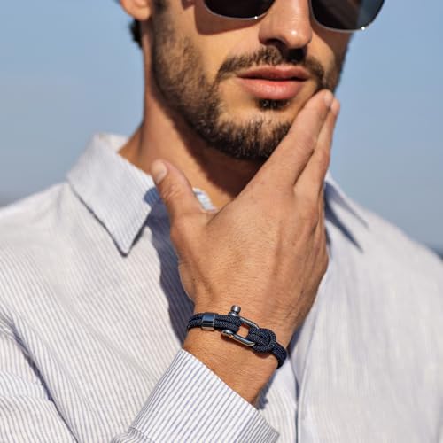 Elegatto Alchor Platinum Rope Bracelet for Men | Premium Nylon Marine Cord with Silver Polished Stainless Steel Shackle Closure | Waterproof and Fade-Resistant | Men’s Designer Bracelets - Image 5