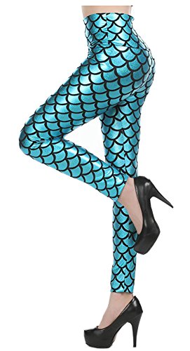 Grazing® Women's High Waist Stretch Mermaid Scales Digital Printing Full Length Leggings
