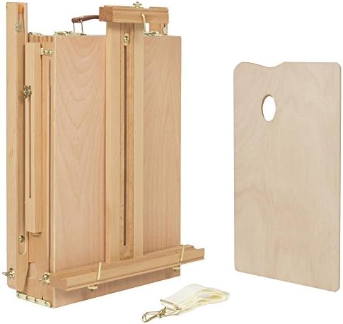 Kuyal Wooden Easel & Painting Storage Box with Drawer, Shoulder Strap, Palette,Indoor Outdoor Field Folding Portable Easel, Box Easel Sketchbox for Painting, Sketching, Display