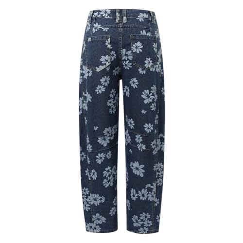 Womens Barrel Jeans Pants Casual Mid Rise Leopard Printed Baggy Ankle Pant Wide Leg Elastic Waisted Crop Denim Trouser3