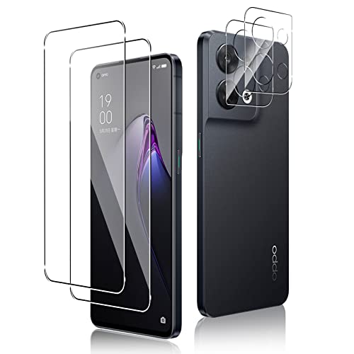 Funrae [2+2 Pièces] Verre Trempé pour Oppo Reno 8 5G + Caméra Arrière Protecteur, [9H Dureté] Sans Bulles, Anti-Rayures, HD Ultra Résistant Film Protection écran Vitre Trempé - Transparent Cover