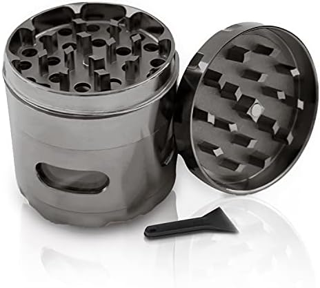 KOOLPUG Herb Grinder Metal 4 Piece 2.2 Inches, 55mm Zinc Alloy Grinder Herb with Magnetic Lid and Pollen Scraper, 4 Part Spice Mill Crusher Perfect for Most Dry Herb - Grey
