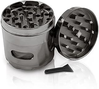KOOLPUG Herb Grinder Metal 4 Piece 2.2 Inches, 55mm Zinc Alloy Grinder Herb with Magnetic Lid and Pollen Scraper, 4 Part Spice Mill Crusher Perfect for Most Dry Herb - Grey