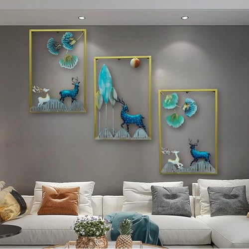 Image of RSN Metal Wall Art Ginkgo Tree Leaves and Deer Metal Frame, Wall Sculpture for Living Room, Bedroom, Office Wall Hanging for Home Decorative Size- 30x44 cm Each