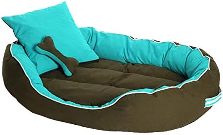 PETSHUB Elite Dog Bed & Cat Bed Ultra Soft Sky Blue & Black Reversible with 2 Extra Pillows (Export Quality)-XXL