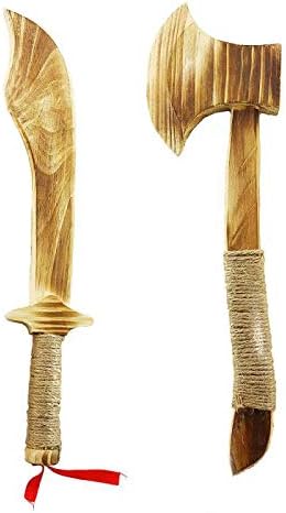 Firesofheaven Wooden Axe Wooden Knife Set Hand-Bundled Chinese Traditional Outdoor Game Hemp Rope
