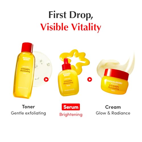 EQQUALBERRY Suero iluminador de vitaminas – Suero iluminador de vitamina C con niacinamida | Fortalece la barrera cutánea | Hidrata con ceramida y ácido hialurónico, 1.01 oz / 1.0 fl oz