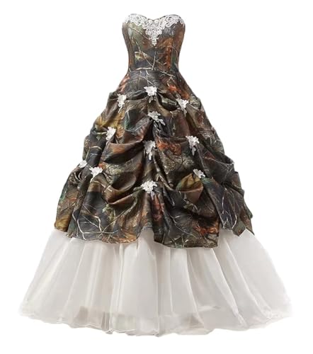Asulla Sweetheart Satin Camo Quinceanera Dress Ball Gowns Lace Appliques Tiers Wedding Formal Dress for Bride Long