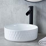 VESLA HOME 14.2' Round Bathroom Vessel Sink, Modern Above Counter Ceramic Bathroom Sink Bowl, Counter top Art Basin Vanity White Vessel Sinks for Bathrooms