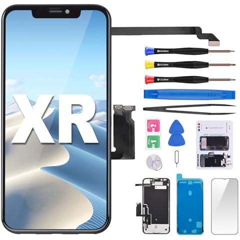 CYKJGS for iPhone XR Screen Replacement 6.1 inch Assembled with 3D LCD Screen Earpiece Ear Speaker Screen Protector Proximity and Ambient Light Sensor and Full Repair Tools Kit A1984 A2105 A2106 A2108 Cover