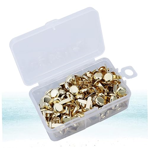 VILLCASE Electroplated Nails 200pcs Round Metal Brads Gold Paper Fasteners with Storage Case