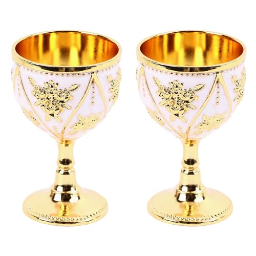 OKOVO 2 Stück Vintage-Weinbecher aus Metall, goldene Weingläser,...