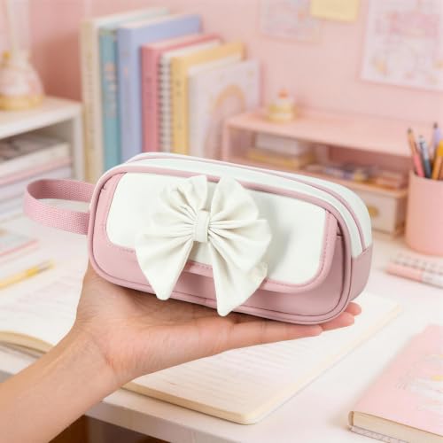 Image of Large Pencil Case for Girls Teens Kids School Zipper Pencil Pouch Pink
