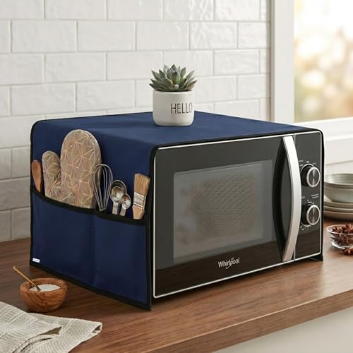 Image of Microwave Oven Top Cover - Durable, Dustproof, Waterproof Microwave Cover, Oven and Microwave Top Cover with Modern Design and 4 Side Pockets (NAVY BLUE, GENERAL)