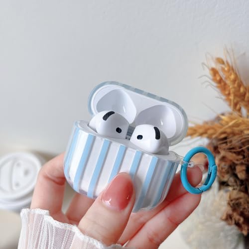 Image of MINSCOSE for AirPods 4 Case,Cute Striped Aesthetic Pattern Design with Trendy Keychain Ring,Soft TPU Protective Shockproof Cover with Cleaner Kit for Girls Women for Airpods 4-Clear Blue