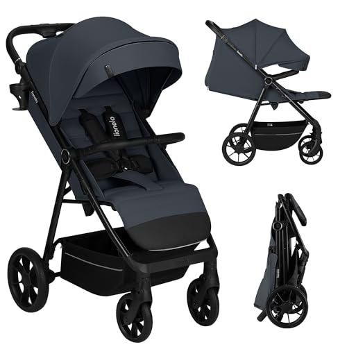 LIONELO IVA Buggy bis zu 22 kg von 6 Monaten bis 4 Jahre Schwenkbare 360° Räder Volle Stoßdämpfung Verstellbare Rückenlehne und höhenverstellbares Verdeck XXL UPF50+ Premium Stoff