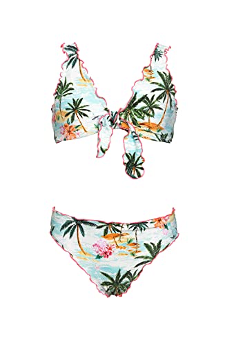 Hobie Girls' Bralette Top And Hipster Bikini Bottom Swimsuit Set, Multi//Destination Vacation, 14 #TOP11