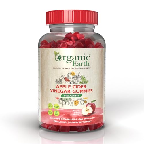 Organic Earth Apple Cider Vinegar Gummies For Adults | Supports Metabolism & Lean Body Mass | Vegan | Gluten Free | Natural Apple Flavour | 60 Gummies