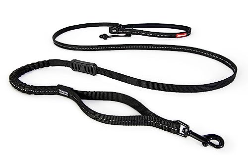 EzyDog Jogging Hundeleine für Kleine und Mittelgroße Hunde - Joggingleine Road Runner LITE 210cm - Leine zum Joggen mit Hund, Reflektierende, Elastische mit Bungee Ruckdämpfer (12mm, Schwarz)