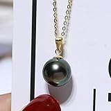 Pendentif en Perle de Tahiti Noire véritable 18 carats, Bijoux Fins pour Femmes de 9 à 10MM, avec Collier en chaîne Sterling 925