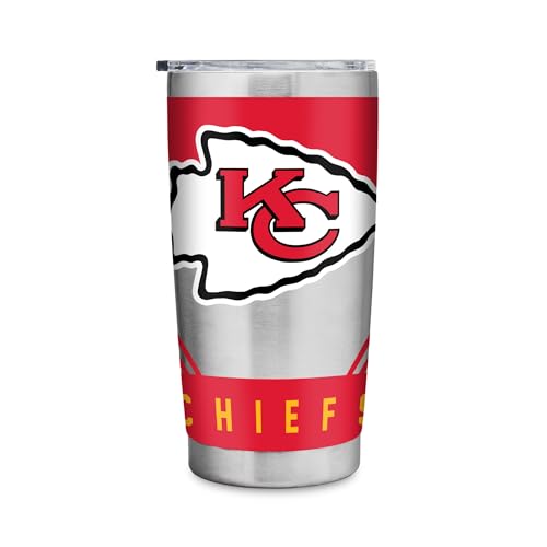 Rico Industries NFL Football Kansas City Chiefs 20oz Stainless Steel Tumbler with Lid - Great For Coffee, Tea, Water or Cocktails