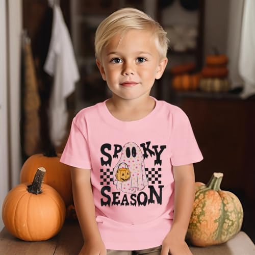 MODNTOGA Halloween Shirt Toddler Ghost Graphic T-Shirt Baby Boy Girl Spooky Season Print Tee Tops Short Sleeve Fall Outfit4
