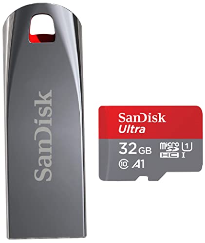 Image of SanDisk Ultra microSD UHS-I Card 32GB, 120MB /s R & Cruzer Force USB Flash Drive, CZ71 16GB, USB2.0, Durable Metal Casing