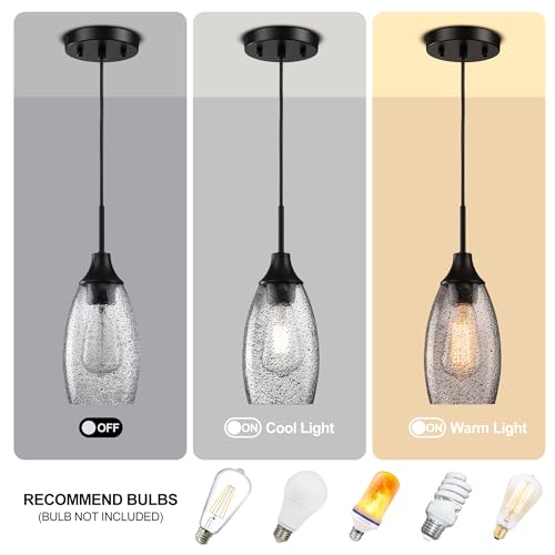 Image of Viinew Mini Glass Pendant Light,3-Pack Black Glass Hanging Light