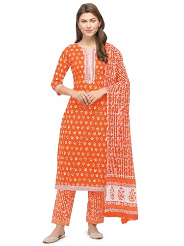 Image of MIRCHI FASHION Pure Cotton Straight Kurta Set with Dupatta | 3 Piece Ethnic Kurta Pant Set Office Wear Salwar Kurta Set for Women