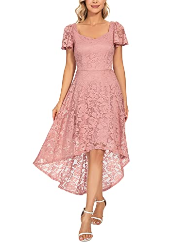 Muadress Women Floral Lace Bridesmaid Party Dress High Low Hem V Neck Formal Dresses For Wedding, Cocktail Blush Xxl #TOP1