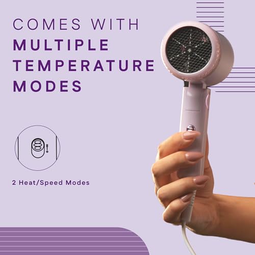 Image of WINSTON Ionic Foldable Hair Dryer - 1200W | Compact, Foldable, and Damage-Free Drying Blow Dryer with Low Noise & Overheat Protection - 1 Year Warranty (Purple)