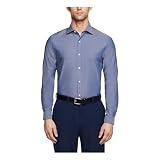 Tommy Hilfiger Men's Dress Shirt Slim Fit Non Iron Solid, Night Blue, 18' Neck 34'-35' Sleeve