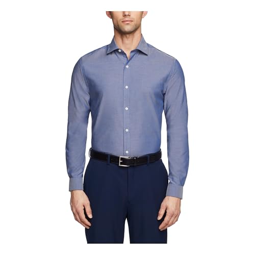 Tommy Hilfiger Men's Dress Shirt Slim Fit Non Iron Solid, Night Blue, 18' Neck 34'-35' Sleeve