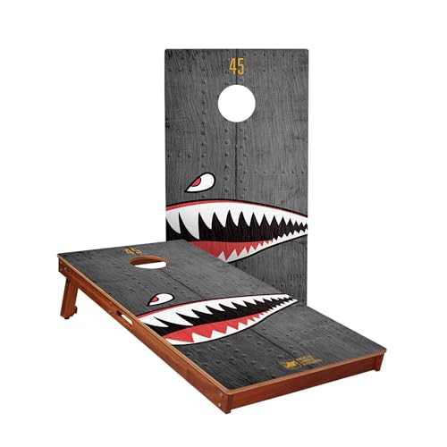 Skip's Garage Bomber All Weather Cornhole Boards - Includes (2) Boards (Resin Bags) + (1) Carry Case, (2) Hole Lights & (2) Edge Lights