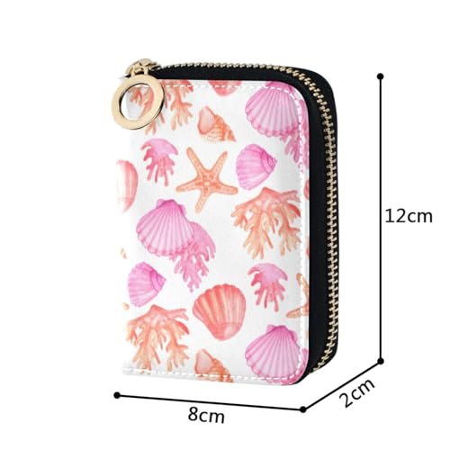Women's Ocean Starfish Coral Shell Conch Credit Card Holder Wallet Leather Zipper Card Case for Ladies Girls 203011432