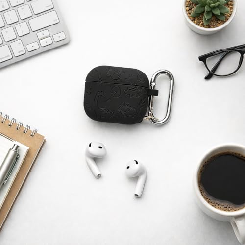 Image of Emoh Roced Case for Airpod 4 with Keychain,Silicone Dinosaur Engraved Cases Compatible with Apple AirPods 4th Generation 2024, Anti-Scratch, Protective Case Cover (Black, for AirPods 4)