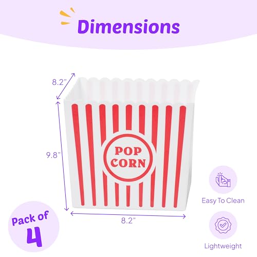 kedudes popcorn boxes plastic reusable - grease-proof leak-resistant - redwhite popcorn design - popcorn buckets - 10x85x85 inch