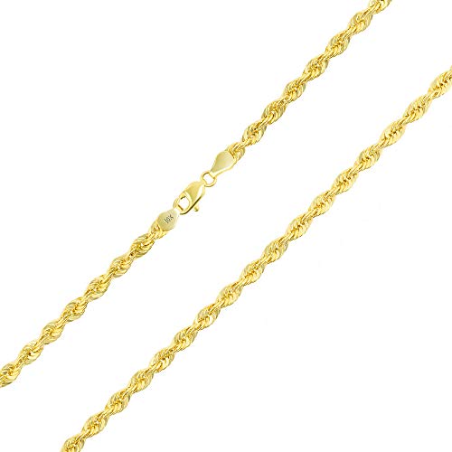 Nuragold 10K Yellow Gold 4Mm Diamond Cut Rope Chain Pendant Necklace, Mens Womens Lobster Clasp 16" 18" 20" 22" 24" 26" 28" 30" - Real Gold Jewelry #TOP7