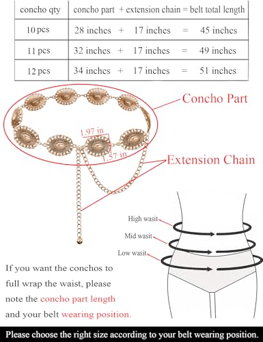 image for TOPACC Gold Concho Belts for Women Western Chain Belt Cowgirl Boho Bel