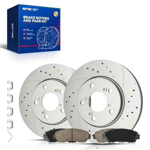 Image of KAX Front Brake Kit, Drilled and Slotted Brake Rotors, Ceramic Brake Pads | Fits Honda Odyssey 2005-2010, Automotive Replacement Brake Kit