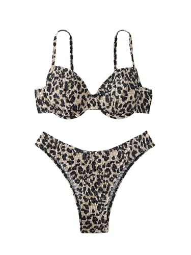 GORGLITTER Damen Bikini Sets Push Up Badeanzug mit Leopardmuster Bademode Zweiteiliger Swimmsuit Strandmode Tangas Stran...