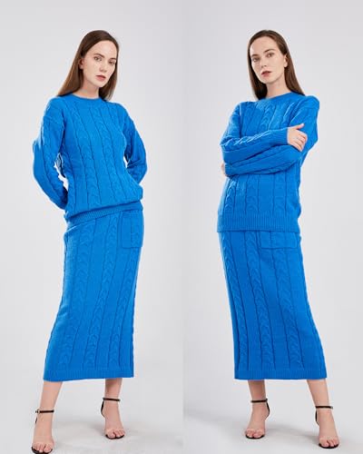 Image of utcoco Womens Sweater Sets Winter Chunky Cable Knit 2 Piece Outfits Sweater Skirt Set