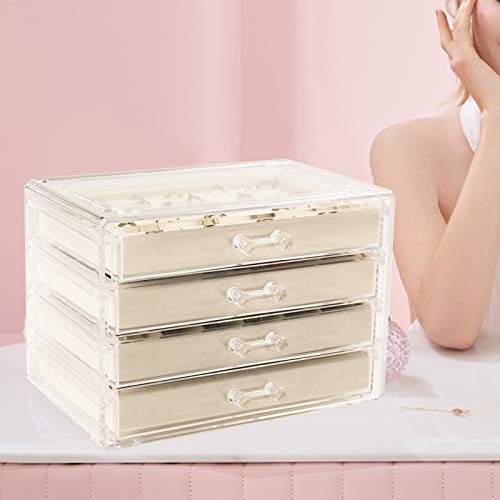 Weiai Acrylic Jewelry Organizer, Clear Jewelry Box With 4 Drawers, Velvet Display Case Storage Earring Rings Necklaces And Bracelets For Women, Girls (Beige) #TOP6