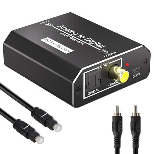 Analog to Digital Audio Converter RCA to Optical Converter RCA/3.5MM to Toslink and Coaxial Adapter 48kHz/24bit PCM LPCM Stereo ADC for PS5/PS4/DVD/TV/CD/Game Console/Soundbar/Headphone