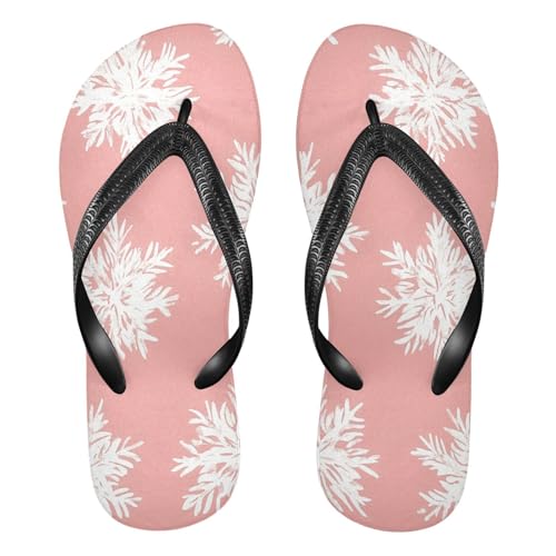 CEBUGI Unisex Flip Flop -Flat Sandal -NonSlip Couple Slippers -Natural Rubber Foam Soles Ultimate Comfort and Durability for Indoor Outdoor|White Snowflakes